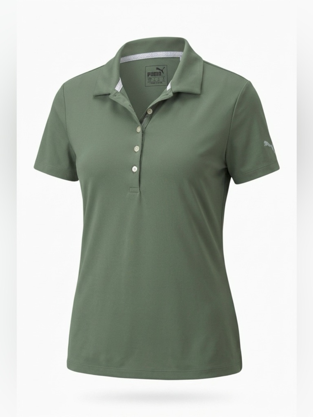 Puma Women's Sage Green Short-Sleeve Button-Down Polo Shirt